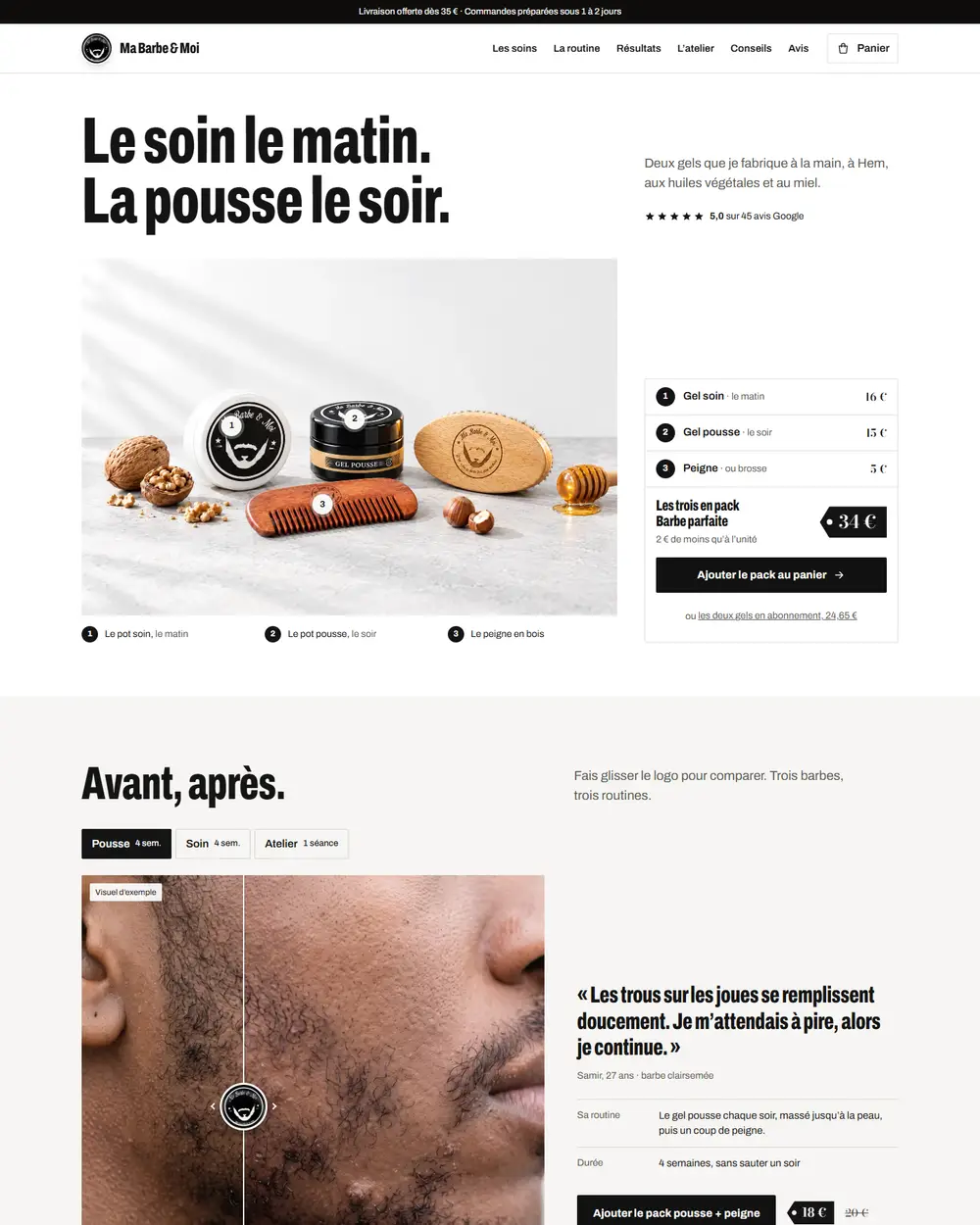 Une maquette du jour J : Ma Barbe & Moi, soins pour la barbe, sur ordinateur.