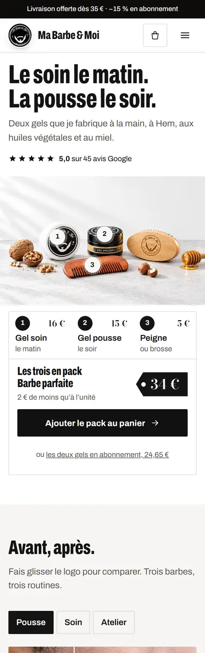 La même maquette de Ma Barbe & Moi, sur téléphone.